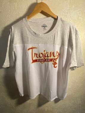 Trojans 'Fight On' Mesh Panel Tee — White & Gray